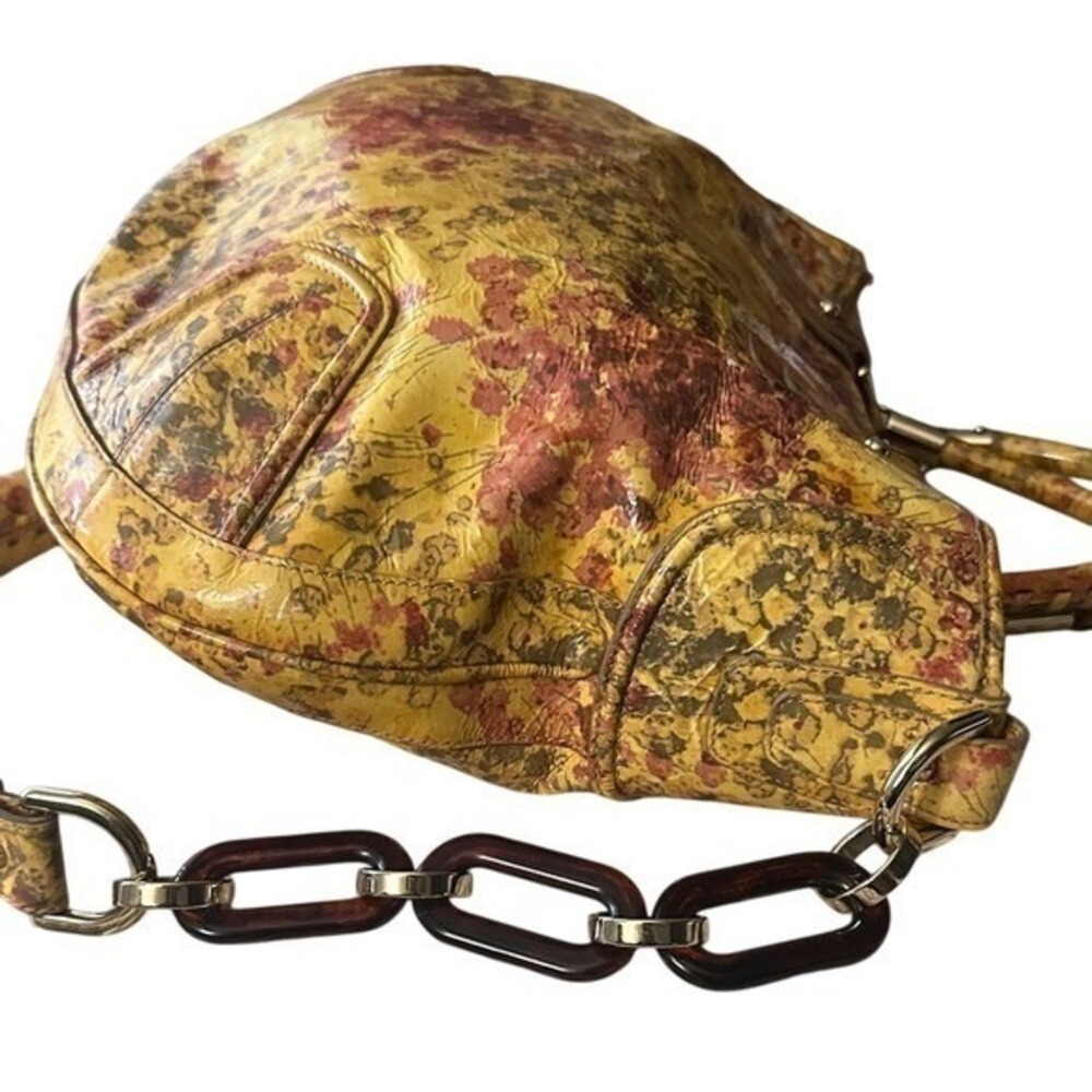 Bally Yellow Floral Distressed Leather Tote Bag Made in Italy Tortoise Chain - Picture 4 of 16